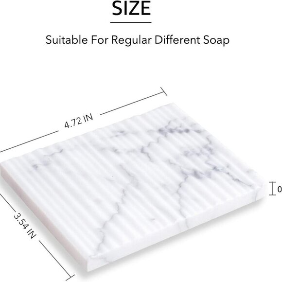 White Marble Soap Dish Holder Jewelry Ring Tray Sink Dish Sponge Holder for Bath - Picture 3 of 6